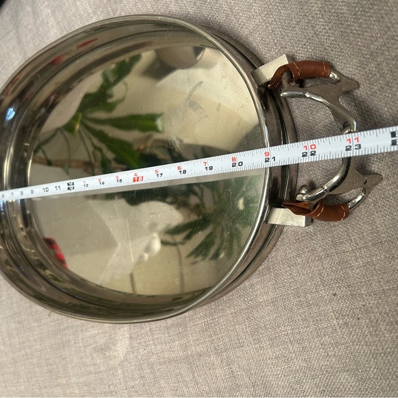Equestrian Horse-bit Metal/Leather Handles Oval Nickel-like Serving Tray#1110251 - Picture 10 of 12